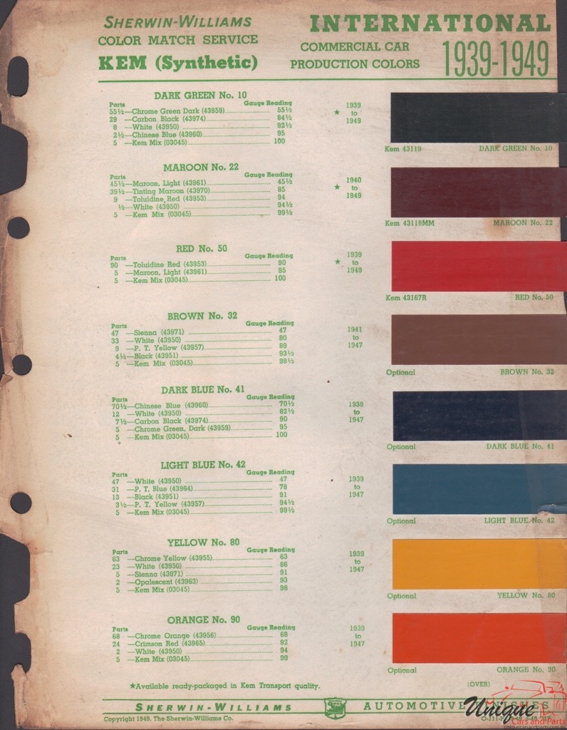 1939 International Paint Charts Williams 3